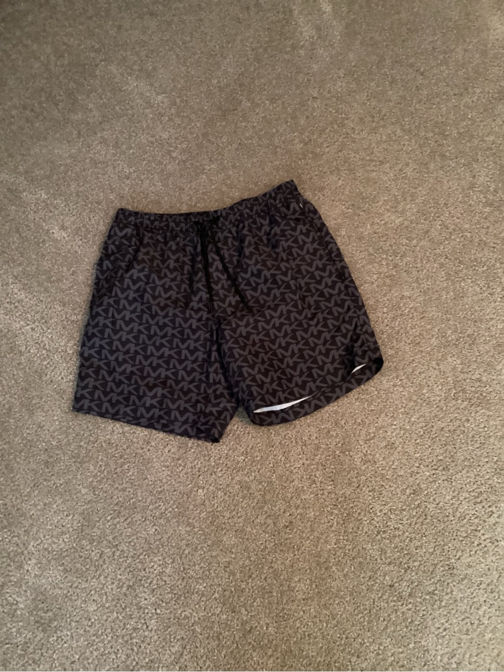 Michael Kors Black Logo-Patterned Swim Trunks